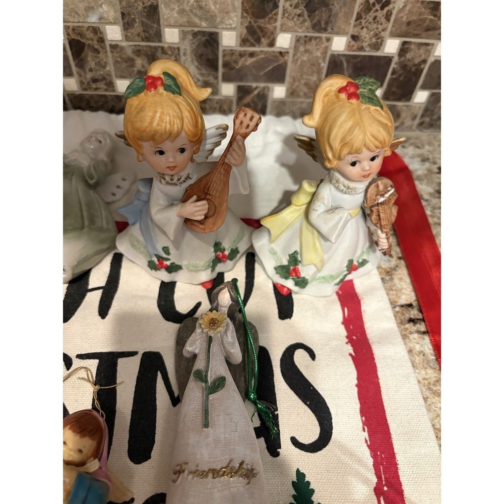 Lot of  8 Angel Ornaments Resin ceramic silver Figurines Christmas Decor Kids‎ - Picture 8 of 13